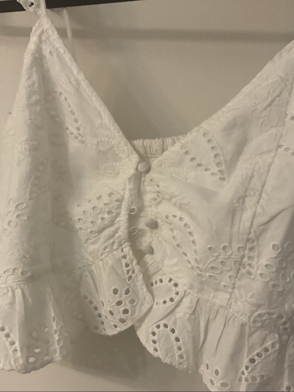 Guess White Eyelet Ruffle Tie-Strap Camisole Top - Picture 3 of 4